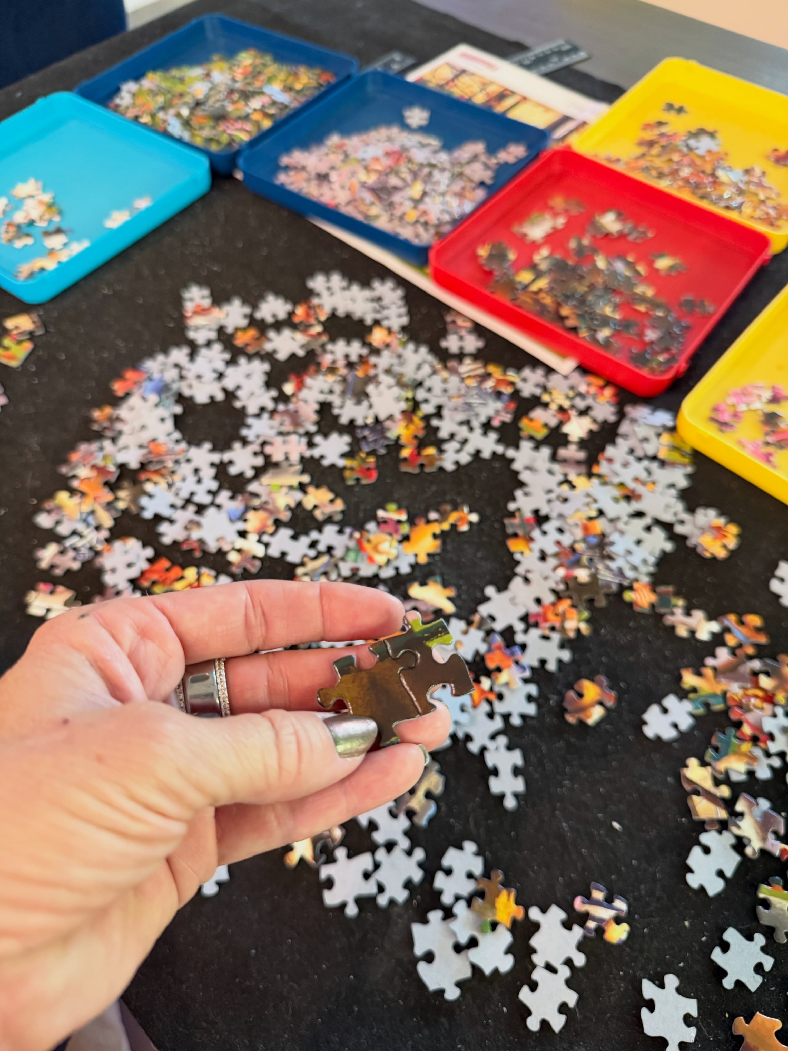OK puzzle friends… settle a debate. 🧩 If you’re sorting pieces before you start and find a few stuck together, is that a freebie from the universe… or are we playing fair and pulling those babies apart? 😄