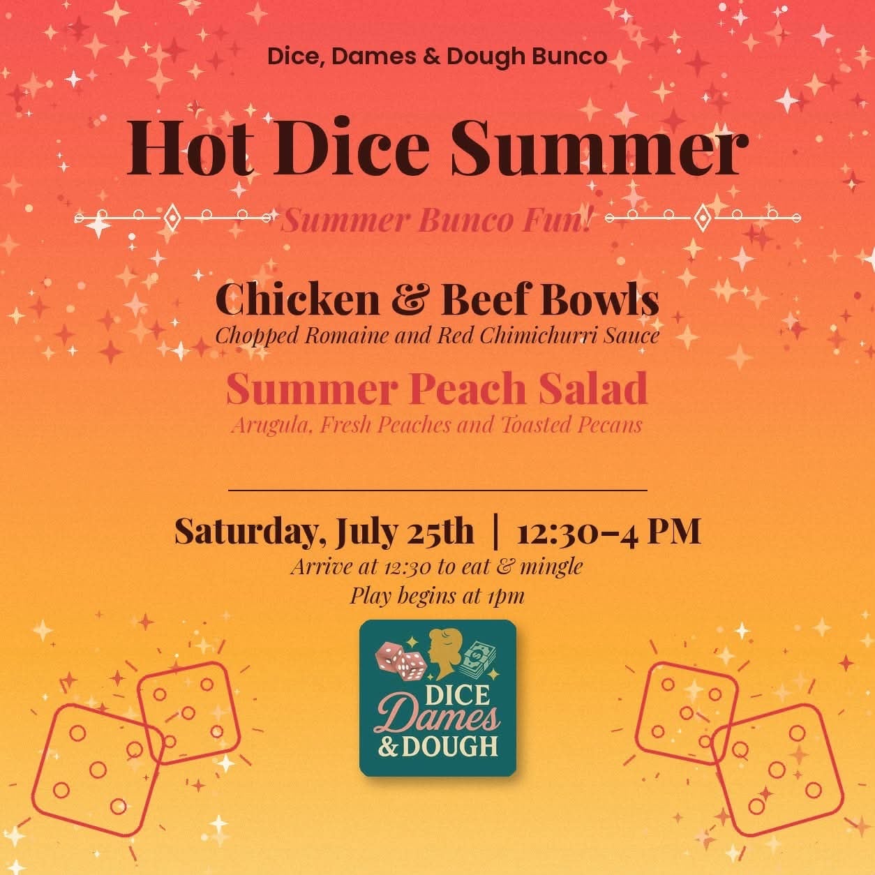 AZ East Valley Friends, we are having an absolute blast with Dice, Dames & Dough Bunco! It’s more than a game—it’s great food, lots of laughs, new friendships, and supporting amazing local vendors!

We’re looking for a few more fun-loving ladies to join us! No Bunco experience needed… just come ready to roll the dice and have a great time. Who’s in? 
 #BuncoBabes #GirlsJustWannaHaveFun #DiceDamesAndDough